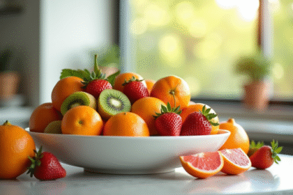 Assortiment de fruits riches en vitamine C sur un comptoir lumineux