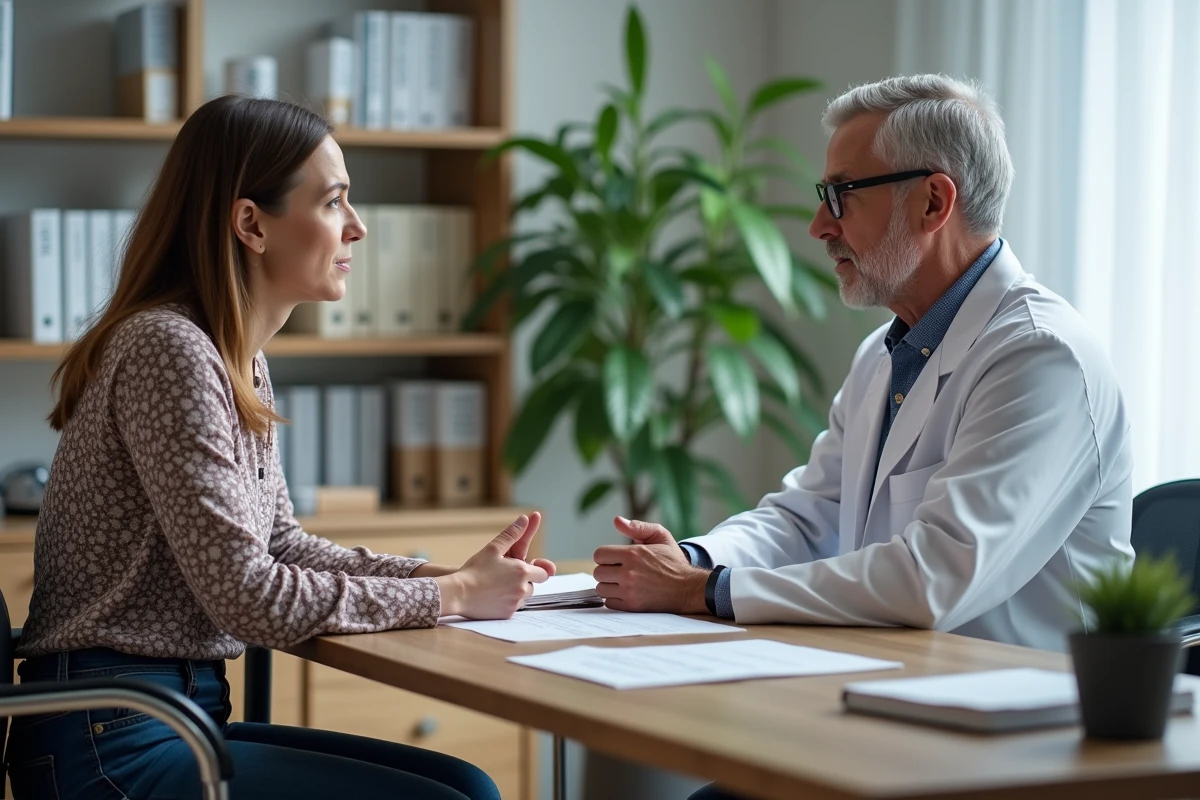 Femme parlant avec un médecin dans un cabinet moderne