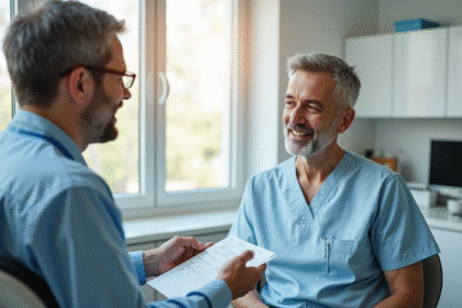 Dentiste expliquant les coûts d'implants dentaires à un patient