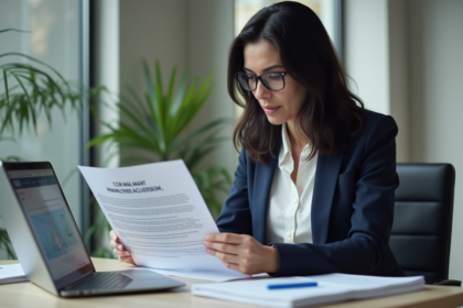 Femme professionnelle examinant un certificat Optam
