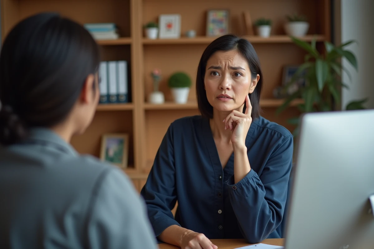 Femme consultant un médecin généraliste en montrant sa douleur à la mâchoire, symbolisant l'importance du diagnostic précoce du cancer de la mâchoire