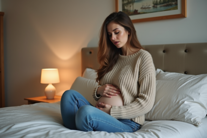 Jeune femme pensant dans sa chambre chaleureuse
