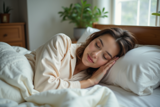 Femme dormant paisiblement dans son lit en pyjama