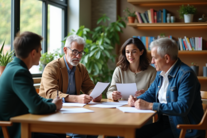 Groupe de personnes discutant de sante mentale en centre communautaire