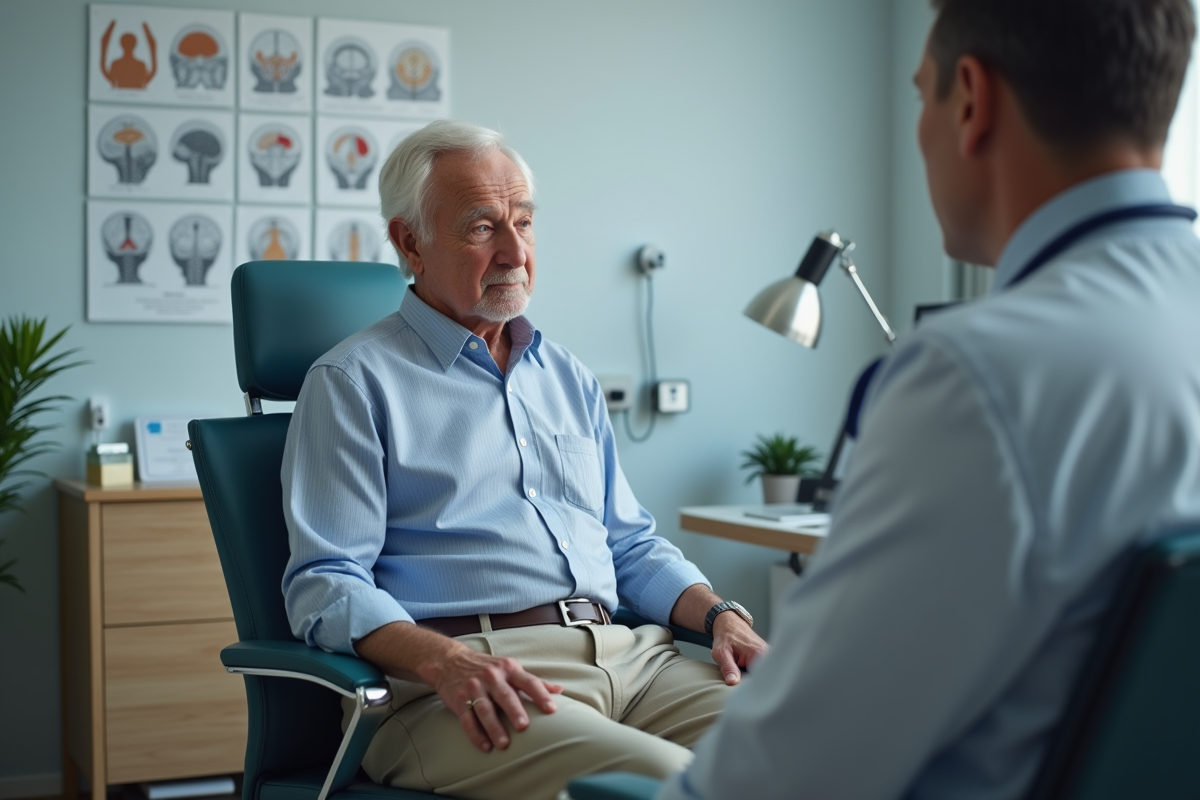 Homme âgé en consultation médicale dans un cabinet