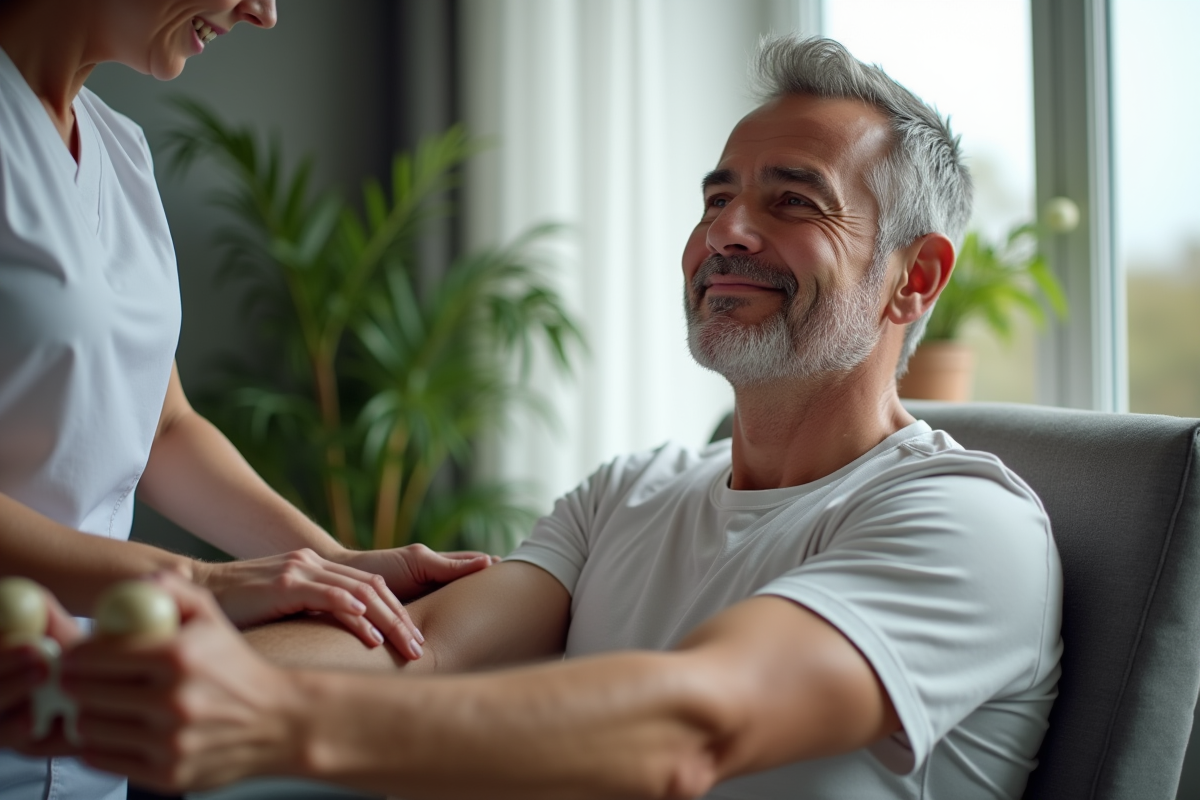 Homme recevant un soin maderotherapie dans un intérieur moderne