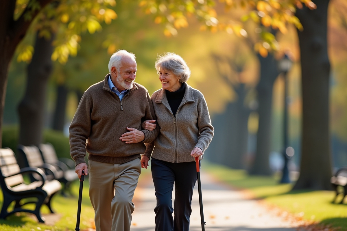 Homme âgé avec femme dans un parc en automne