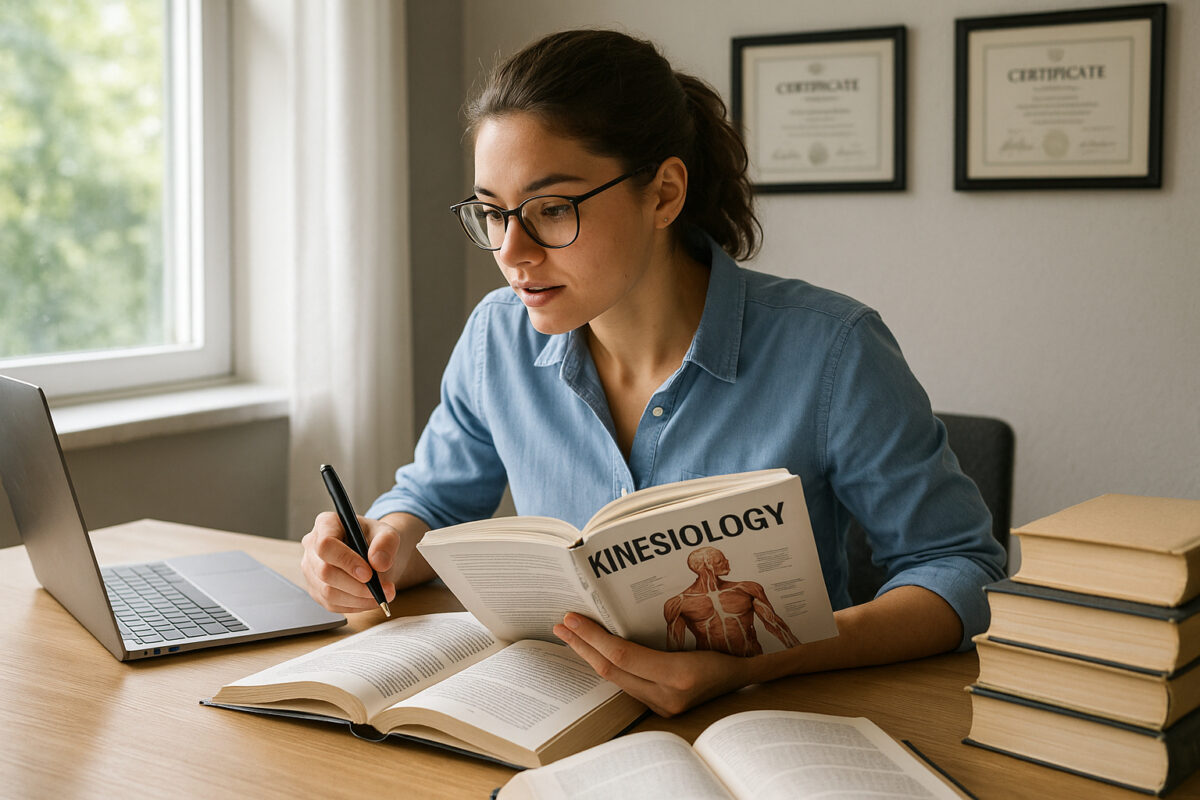 Jeune professionnel étudiant la kinésiologie sur un bureau lumineux