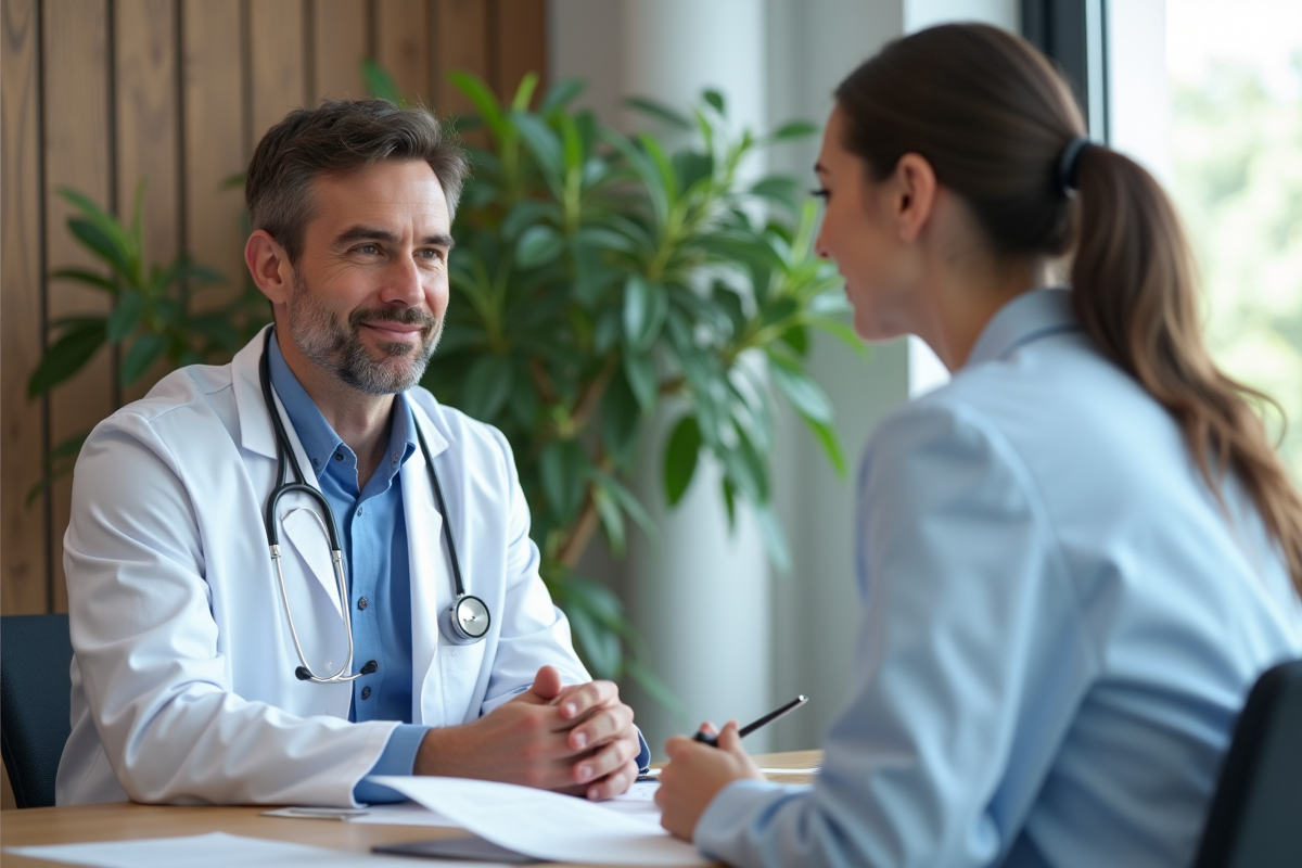Docteur parlant avec une patiente dans un cabinet médical