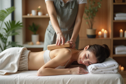 Femme recevant un massage maderotherapie dans un studio zen