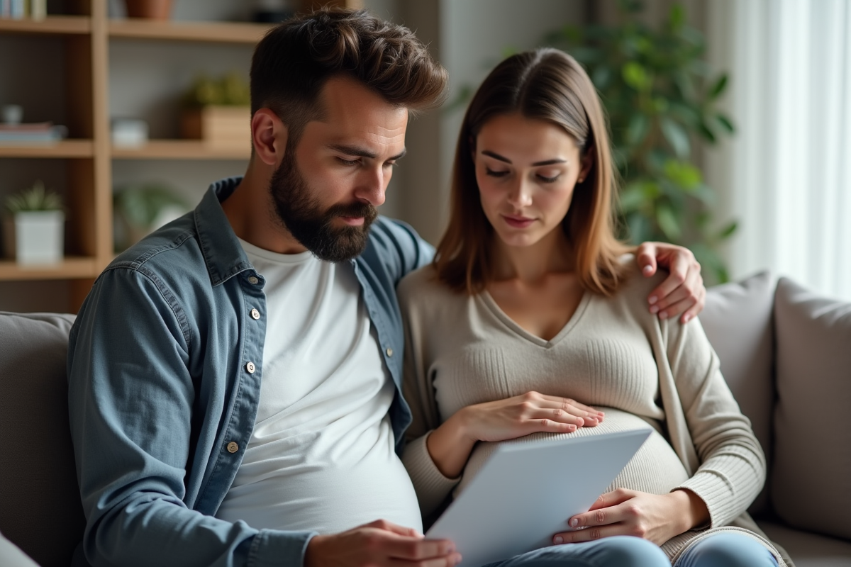 Partenaire soutenant sa femme enceinte dans le salon