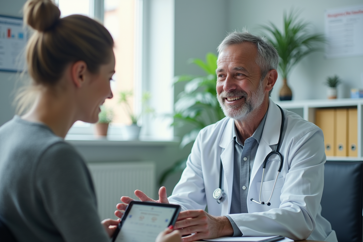 Patient et médecin consultant avec une tablette