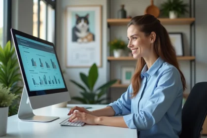 Jeune femme professionnelle utilisant un logiciel vétérinaire